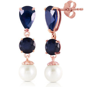 14K. GOLD CHANDELIER EARRING WITH SAPPHIRES & PEARLS (Rose Gold)